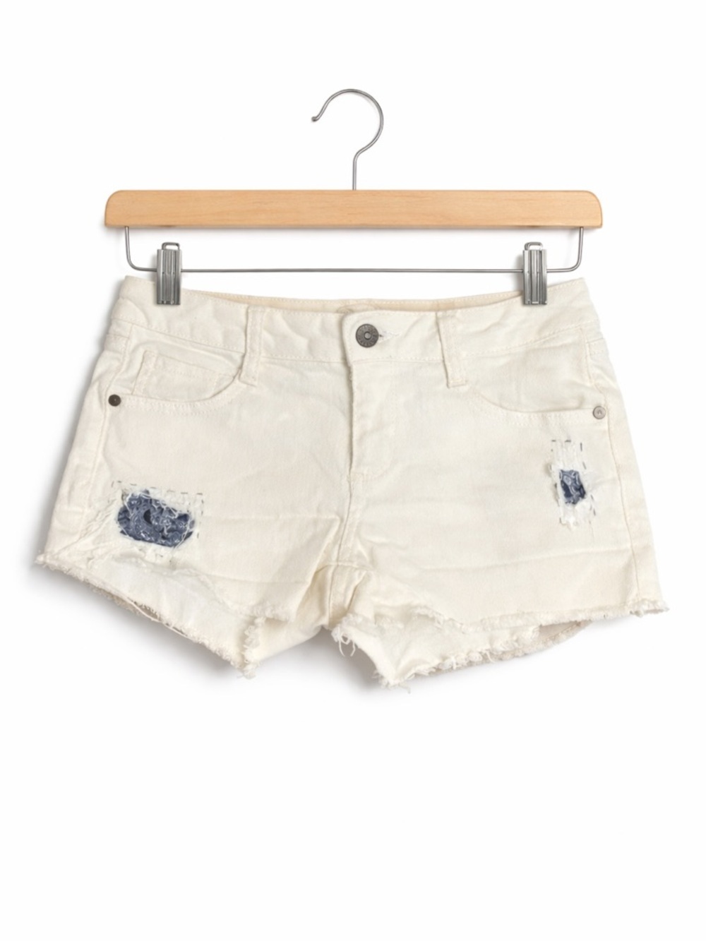 Arizona Jean Co White Cutoff Denim Shorts Blue Patch Women’s Size 0